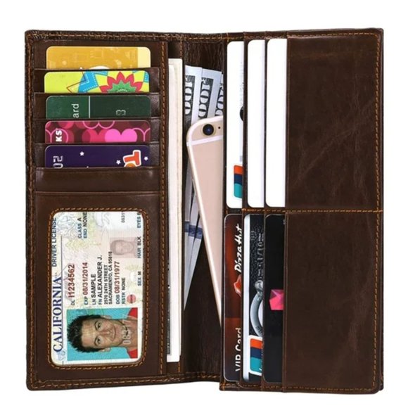 Men's Genuine Leather Long Bifold wallet RFID - Picture 2 of 11